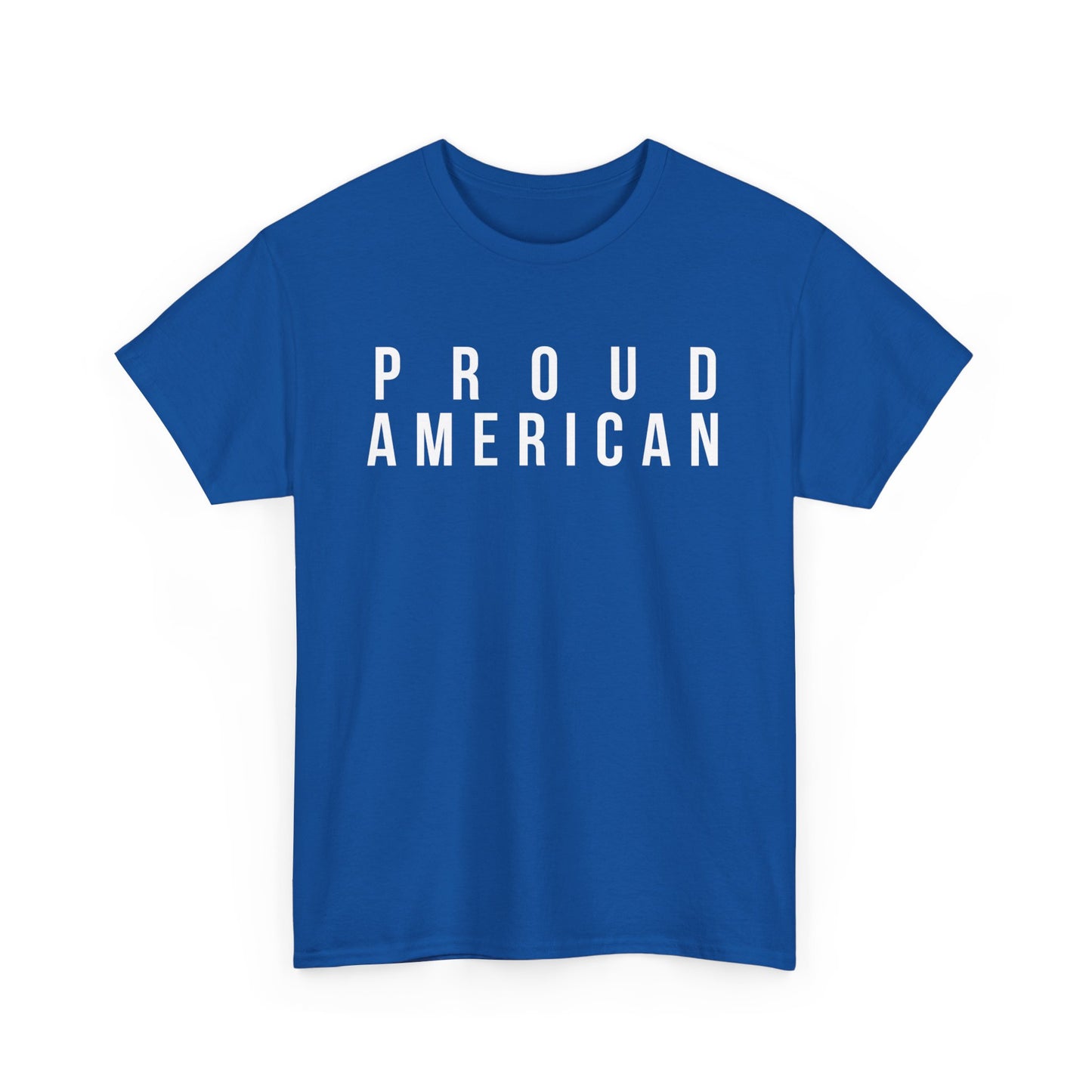 Proud American Unisex Heavy Cotton Tee - white text - USA Patriotism Apparel
