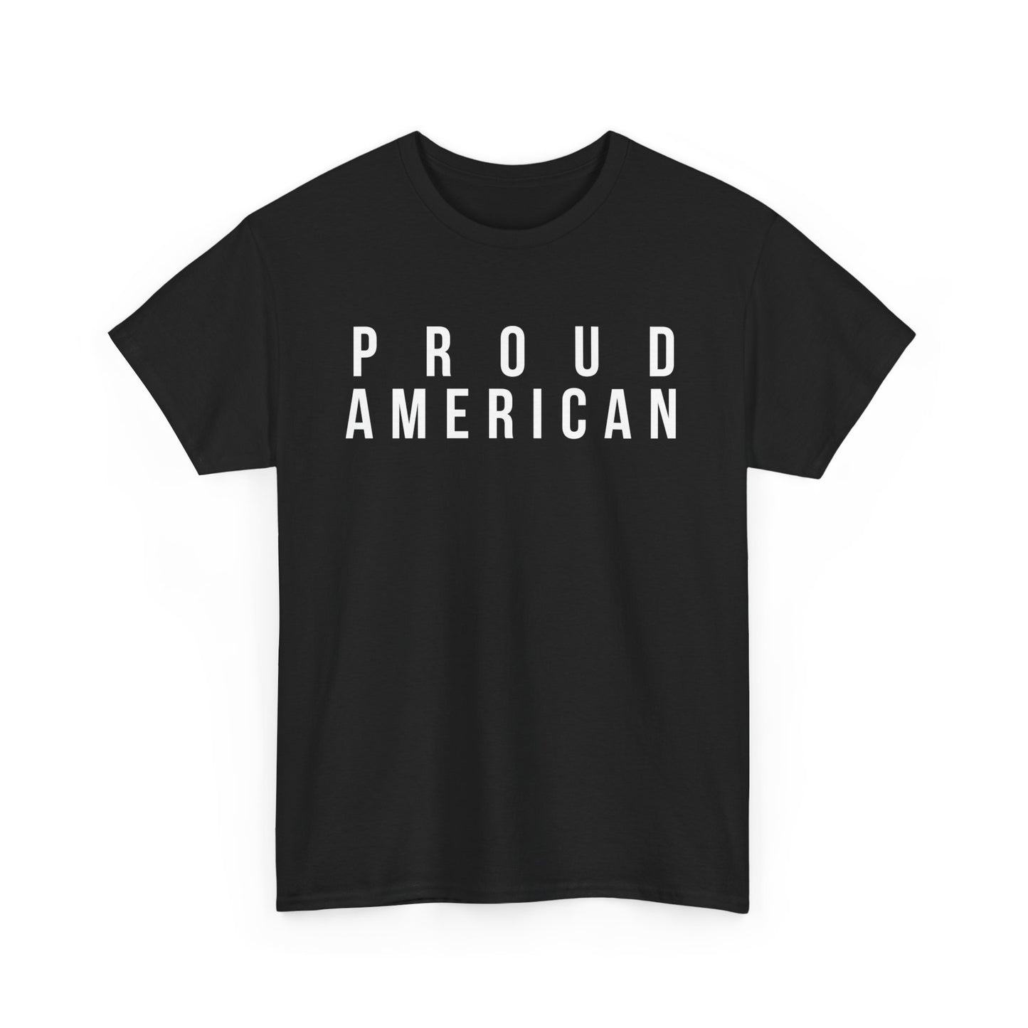 Proud American Unisex Heavy Cotton Tee - white text - USA Patriotism Apparel