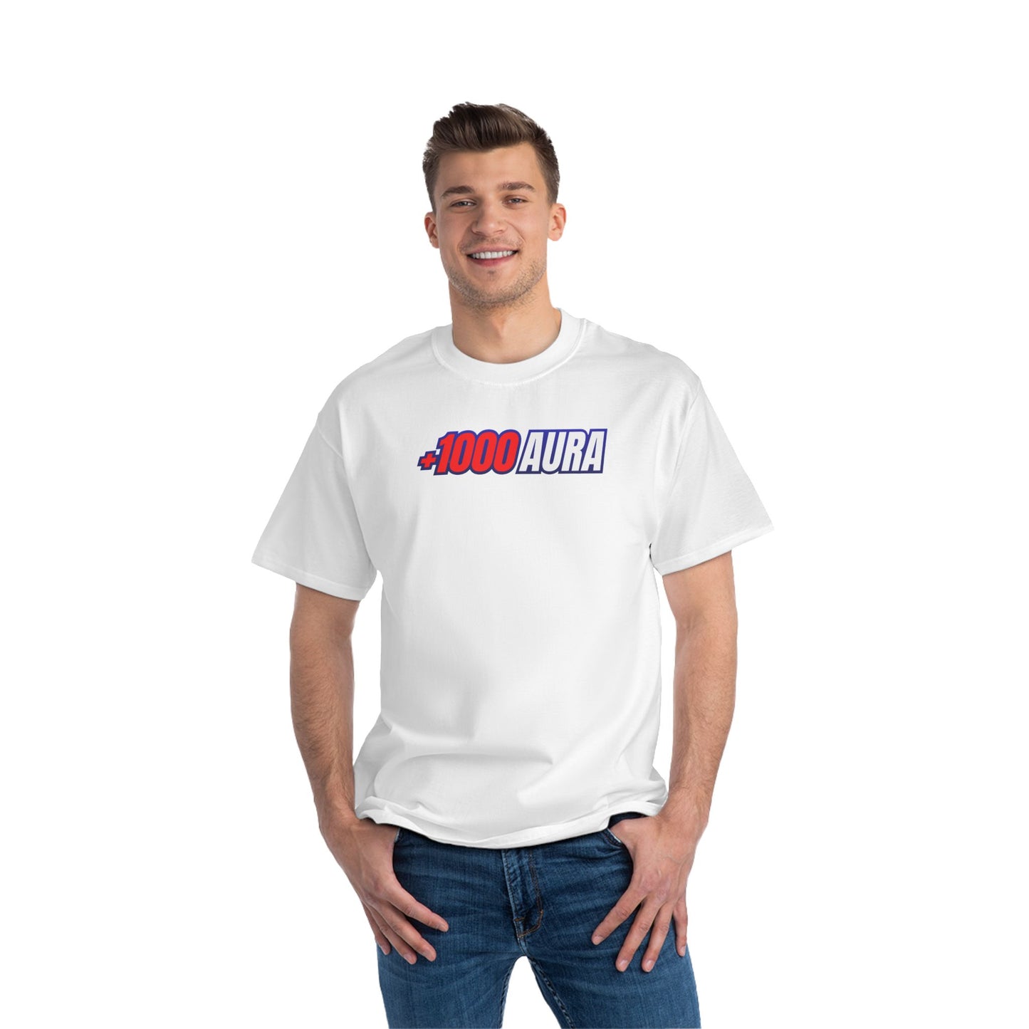 PLUS 1000 AURA Relaxed-Fit T-Shirt Graphic Tee for Positive Vibes