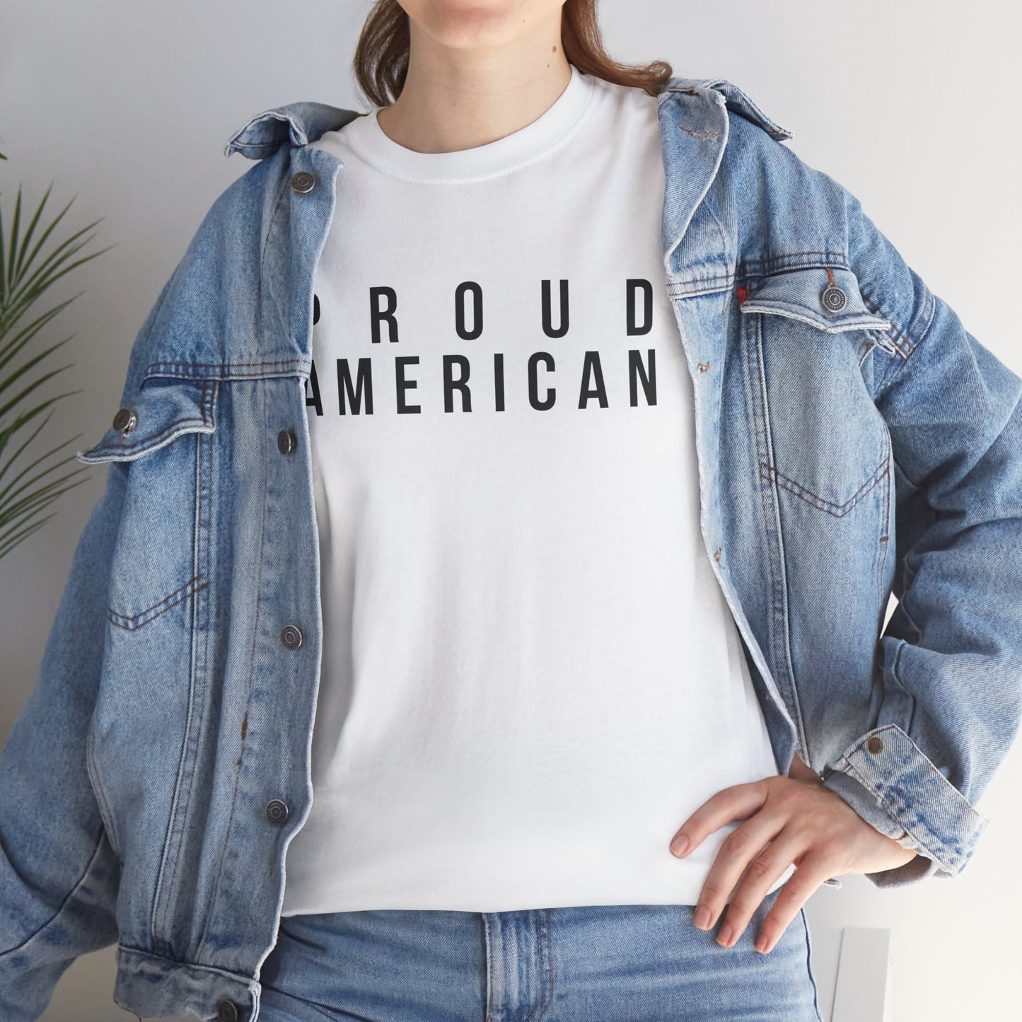 Proud American Unisex T-Shirt - Black Text - USA patriot Memorial Day and Independence Day