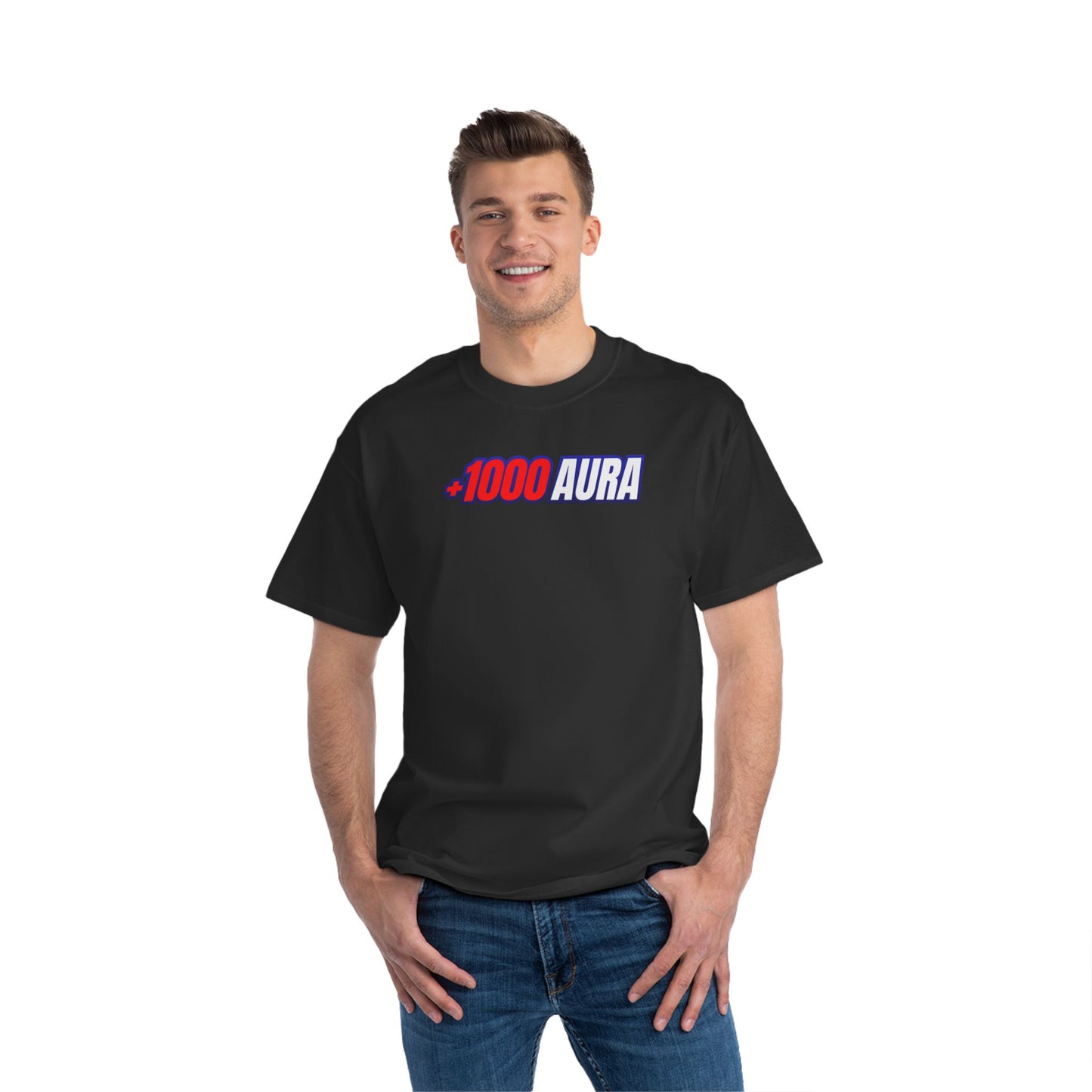 PLUS 1000 AURA Relaxed-Fit T-Shirt Graphic Tee for Positive Vibes